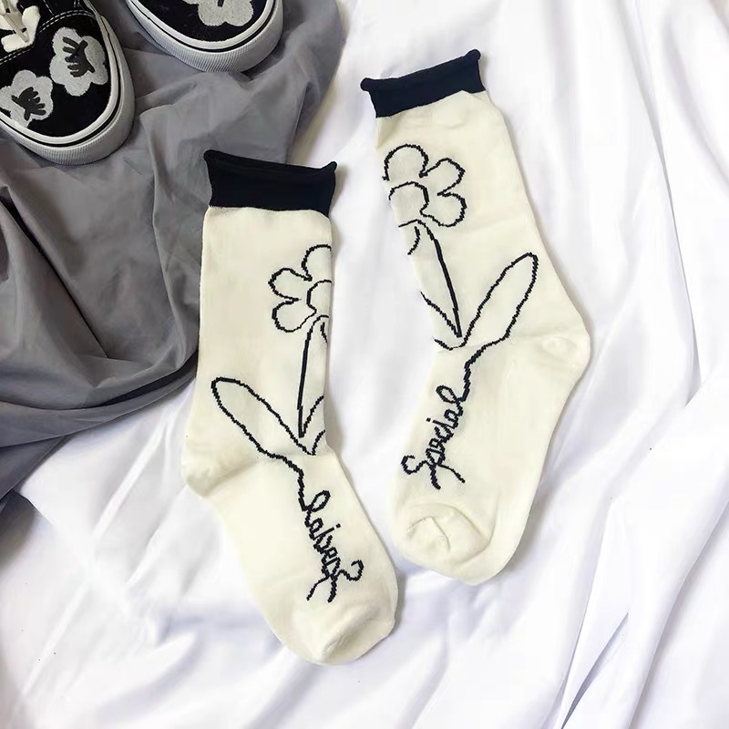 Tide Spring And Summer IOULOR Piles Of Socks Curling Large Flowers HyunA Style Fashion Girls In Tube Socks Wholesale